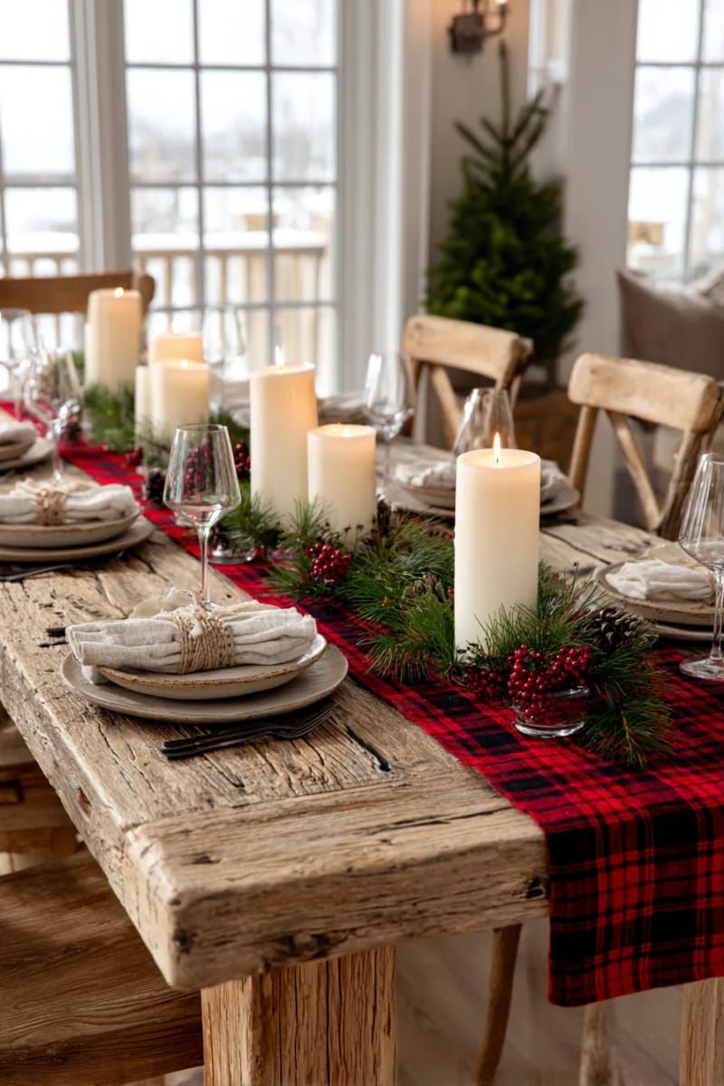 12. Farmhouse Table Style: Plaid, Pine, and Candles - photo 2