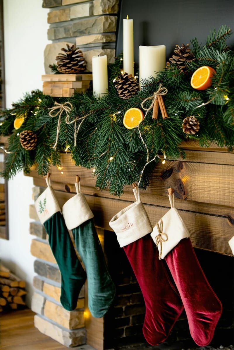 7. Evergreen Garland With Orange Slices and Cinnamon