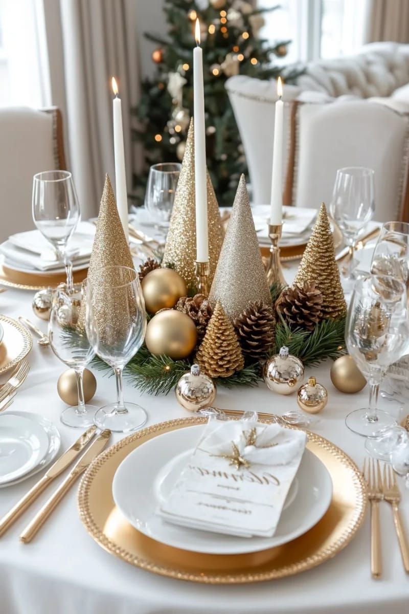 3. Gold mini tree centerpiece lit by candles - photo 2