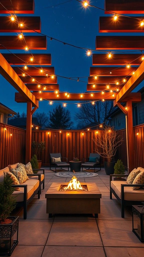 Pergola and String Lights Fire Setup