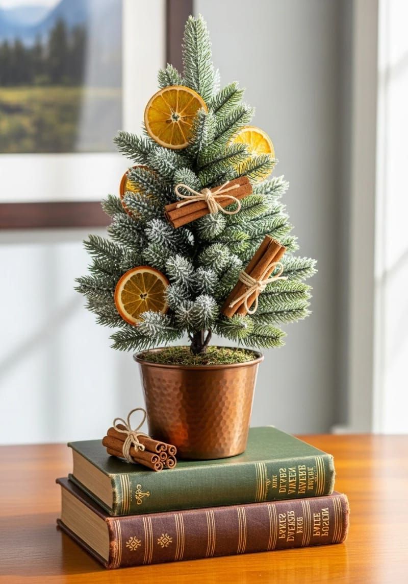 25. Mini tabletop tree with cinnamon sticks and orange slices - photo 2