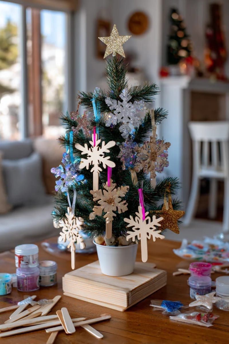 20. Popsicle stick snowflake and star tree decorations - photo 2