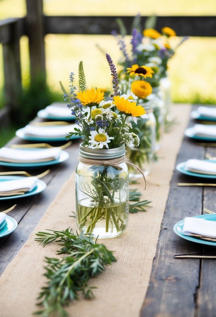 12) Burlap and Mason Jars for Farmhouse Style