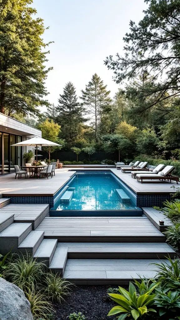 29. Small Pool with a Tiered Deck Design