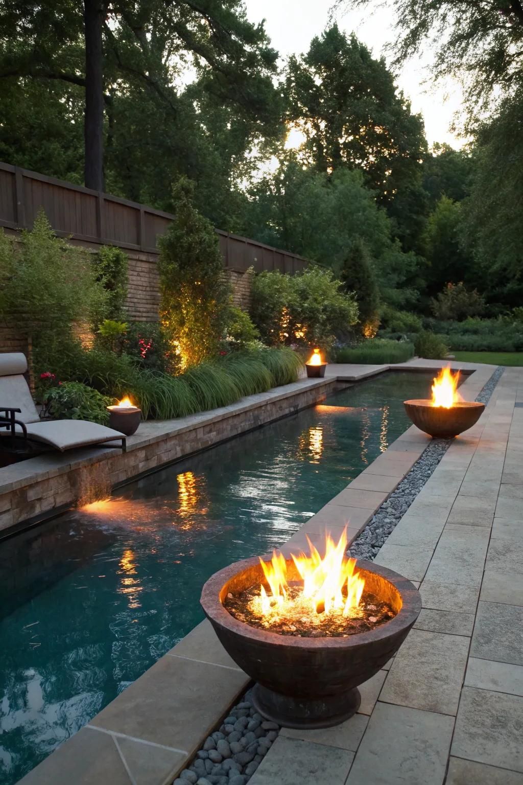 Fire Bowls Set Around the Pool