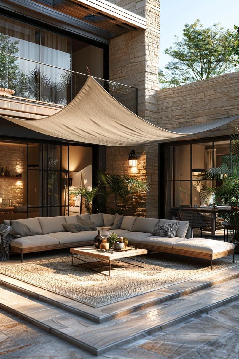 10. Canvas Sail Shades on Sturdy Poles