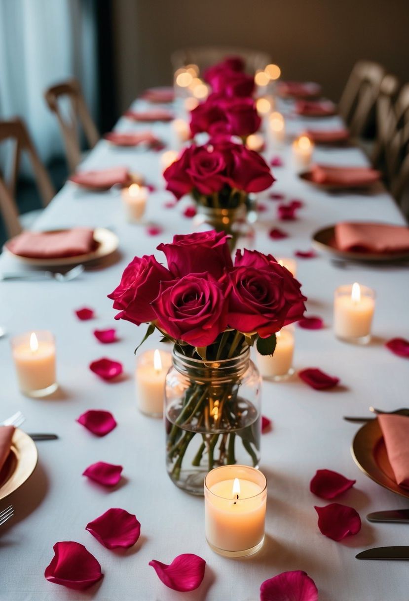2) Rose Petals Paired with Candlelight