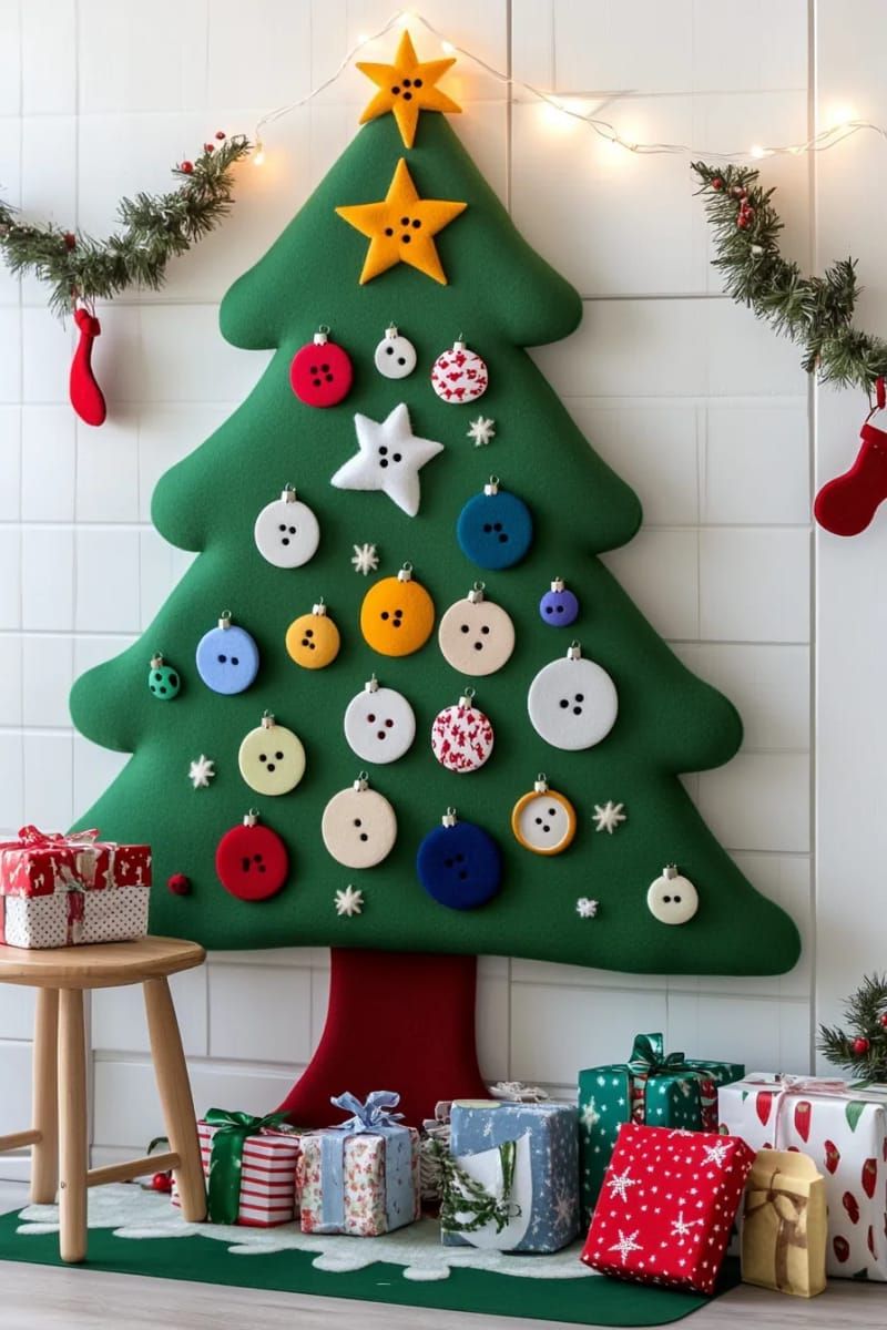 1. Felt wall tree with button ornaments kids arrange