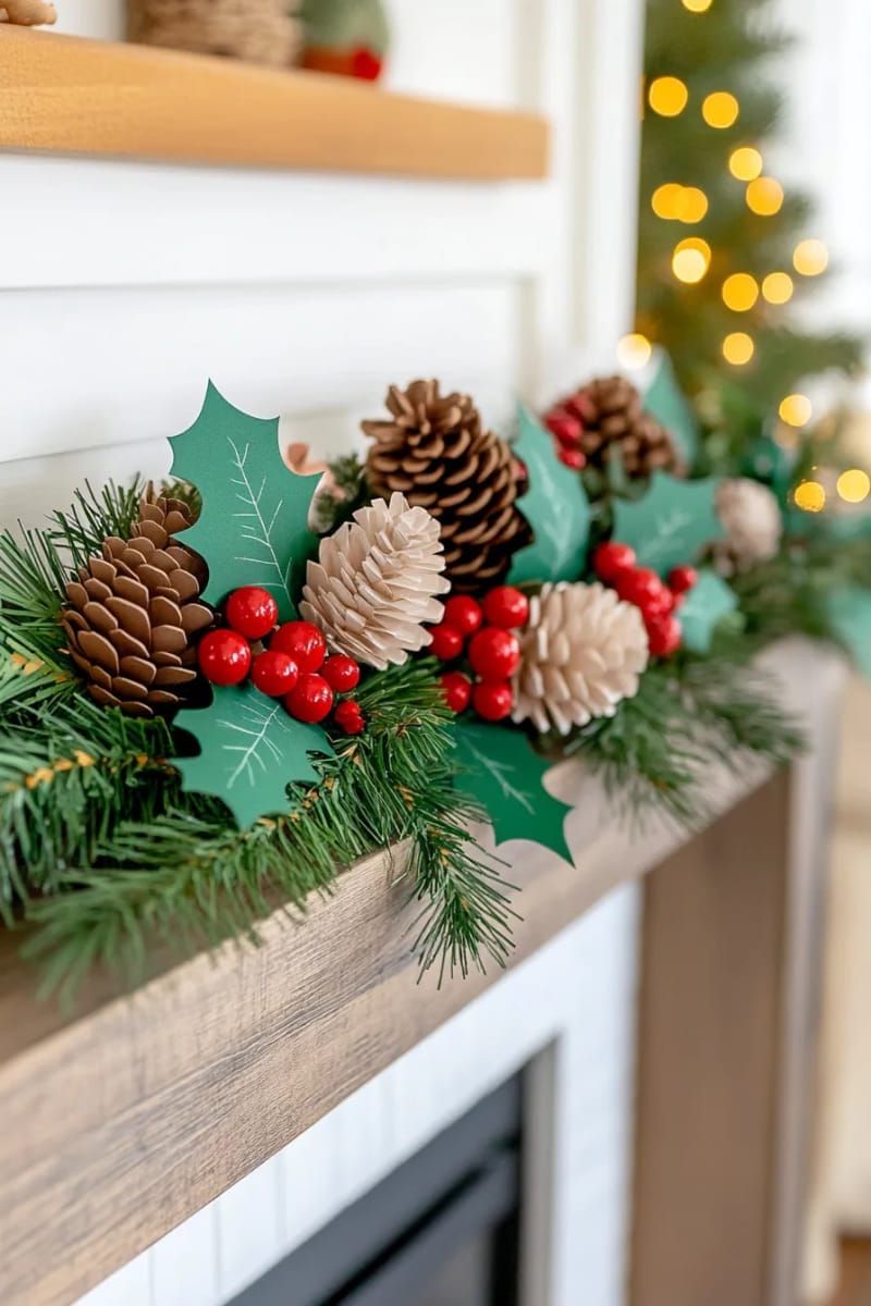 18. Nature-inspired pinecone and holly garland with 3D texture - photo 2