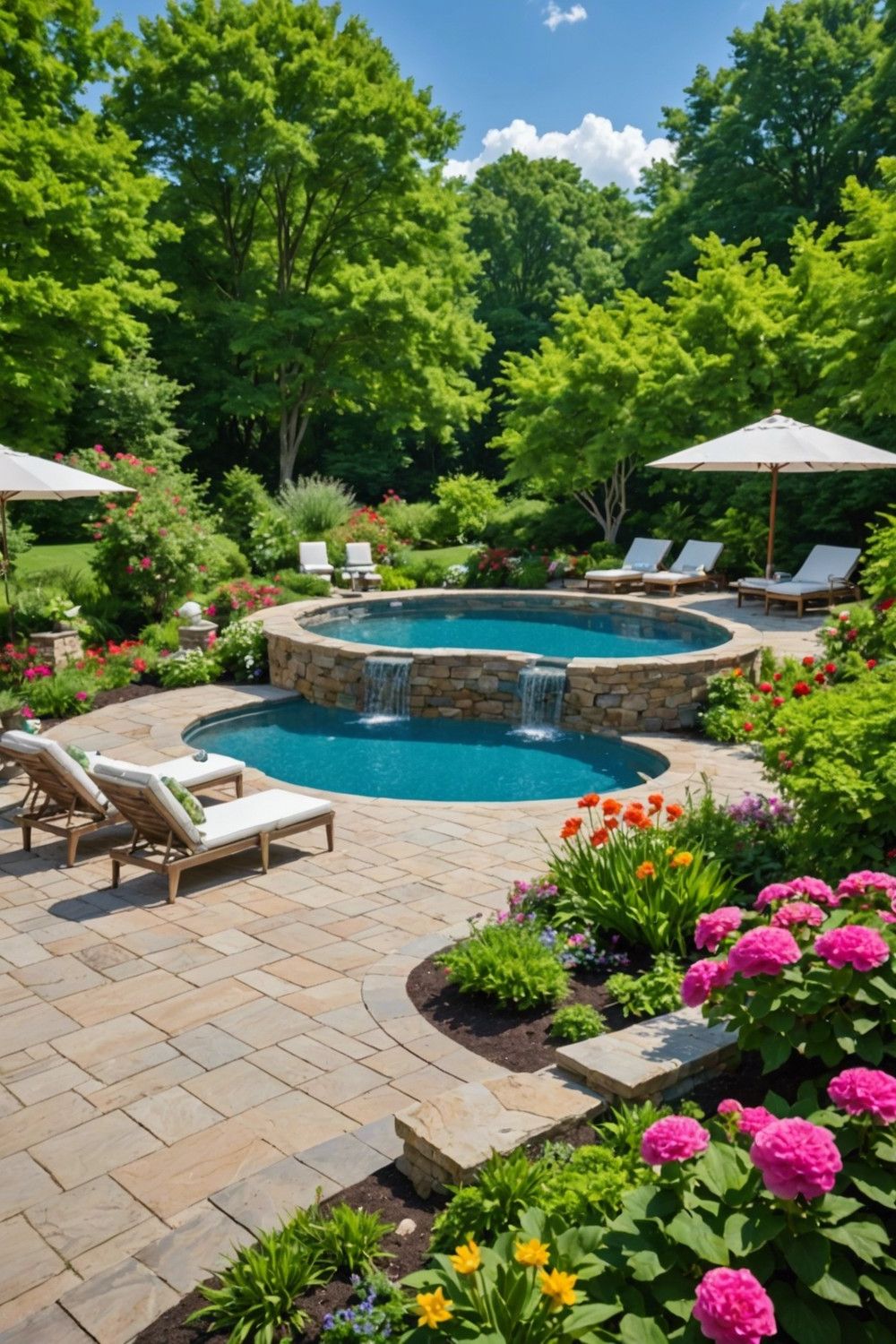 Raised Saltwater Pools with Stone Coping