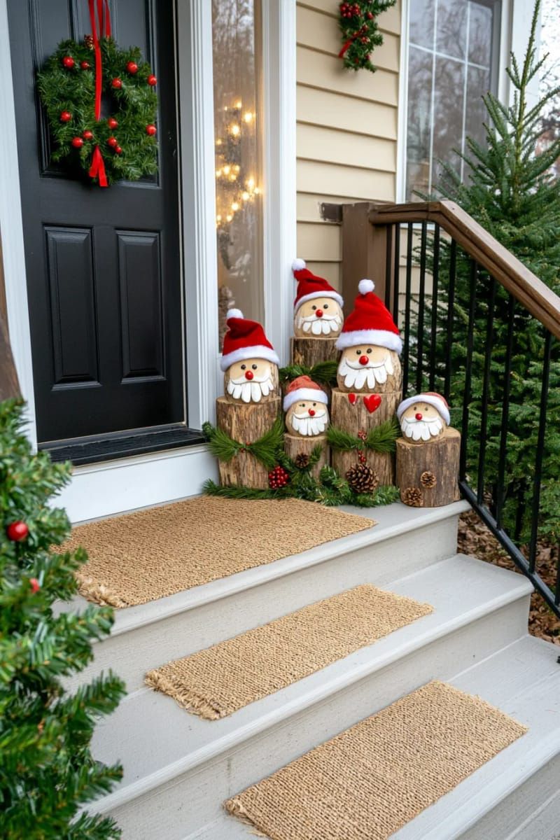 9. Wooden Log Santas With Felt Hats