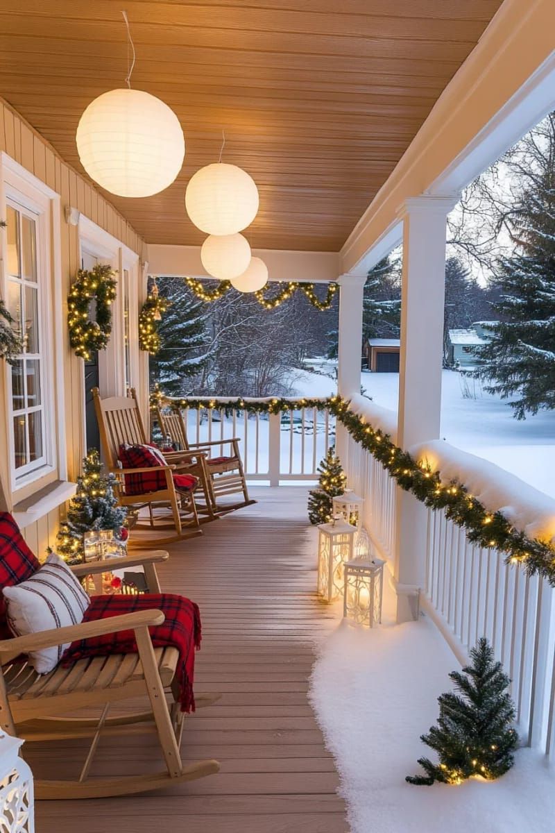 20. White Light Orbs Hung From Porch Ceilings