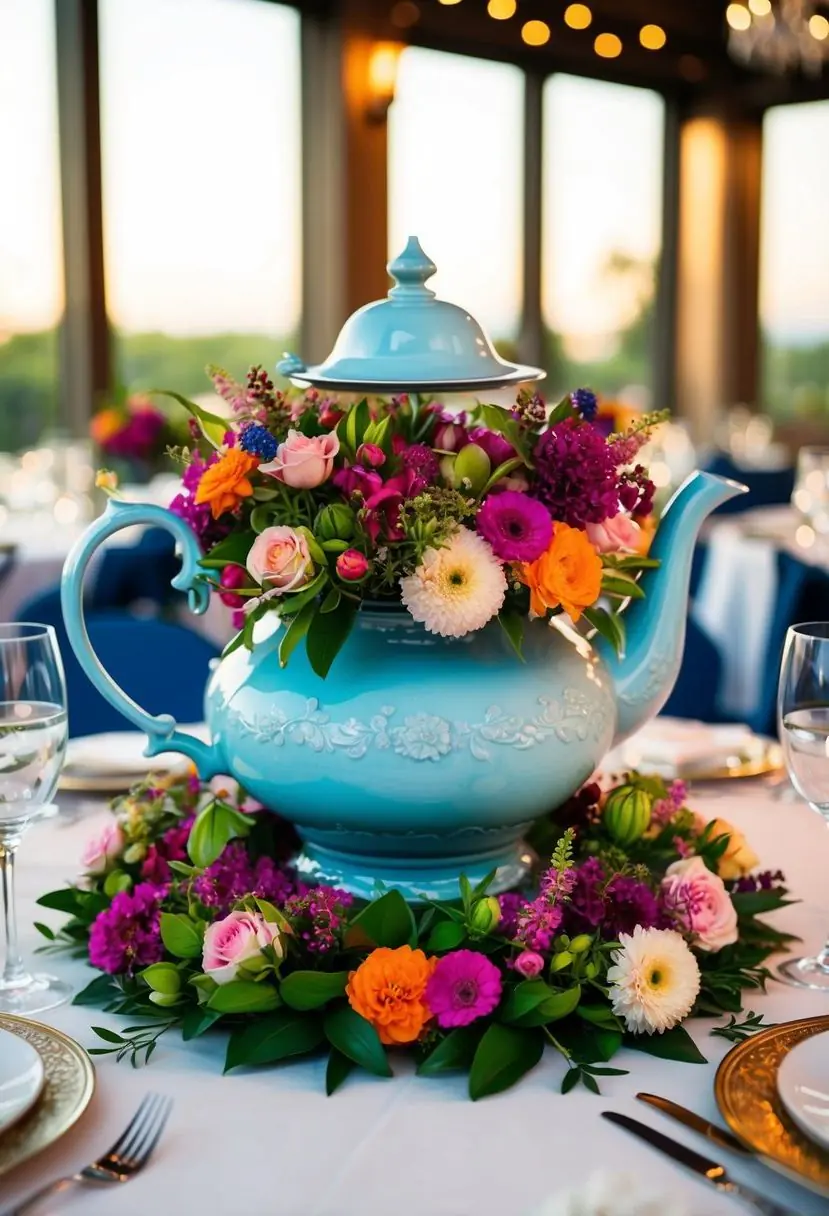 15) Charming Vintage Teapot Floral Displays