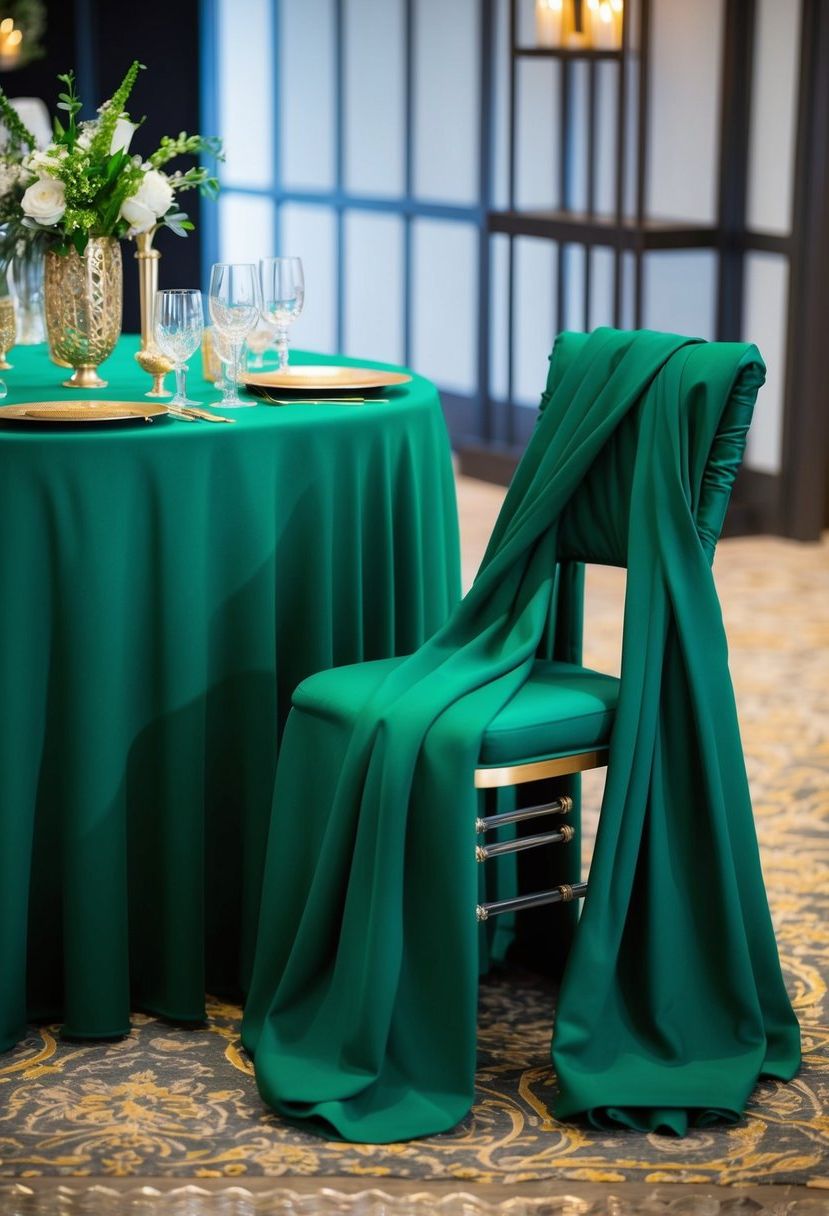 4) Draped Emerald Chair Covers