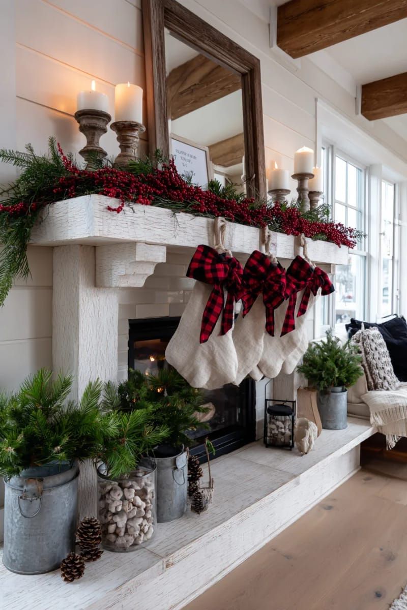 20. Farmhouse Mantel With Plaid and Berries - photo 2