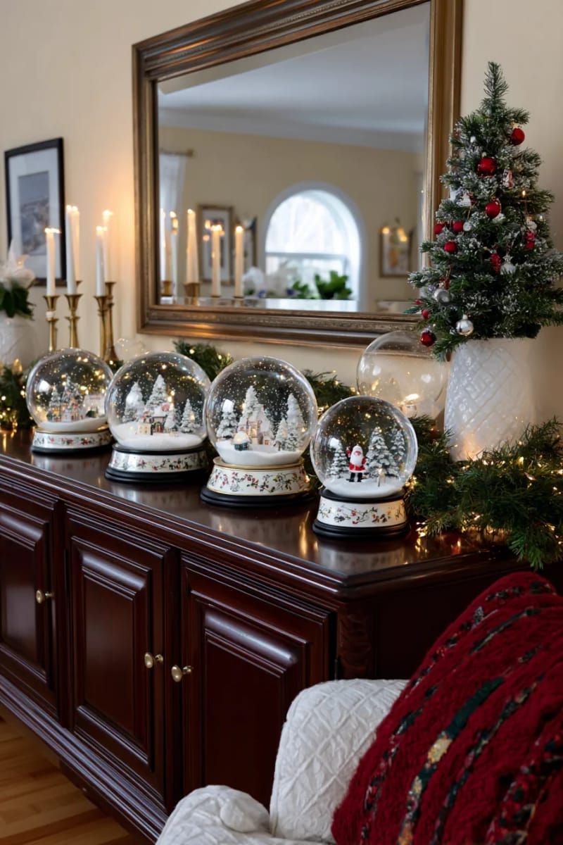 20. Whimsical snow globe collection displayed on a living room sideboard - photo 2