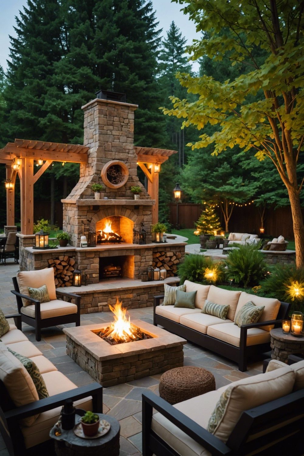 Outdoor Great Room Featuring an Oversized Fireplace