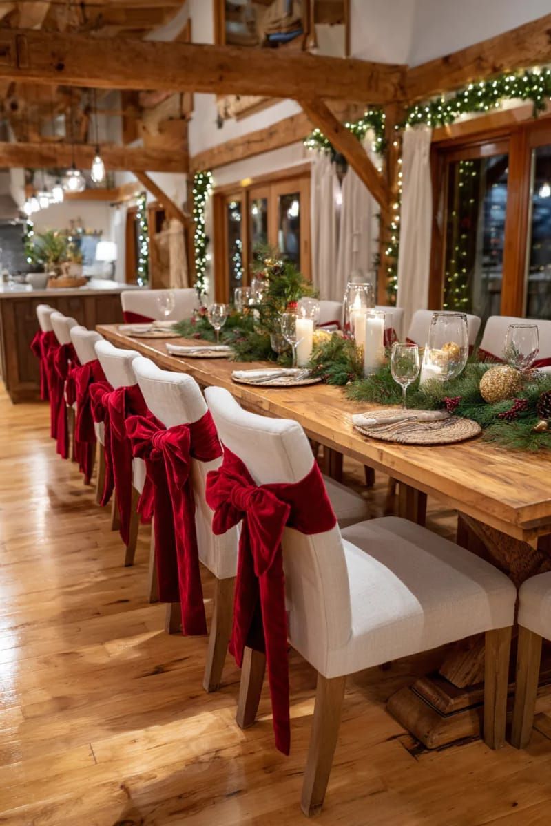15. Red Velvet Chair Bows for Festive Seating