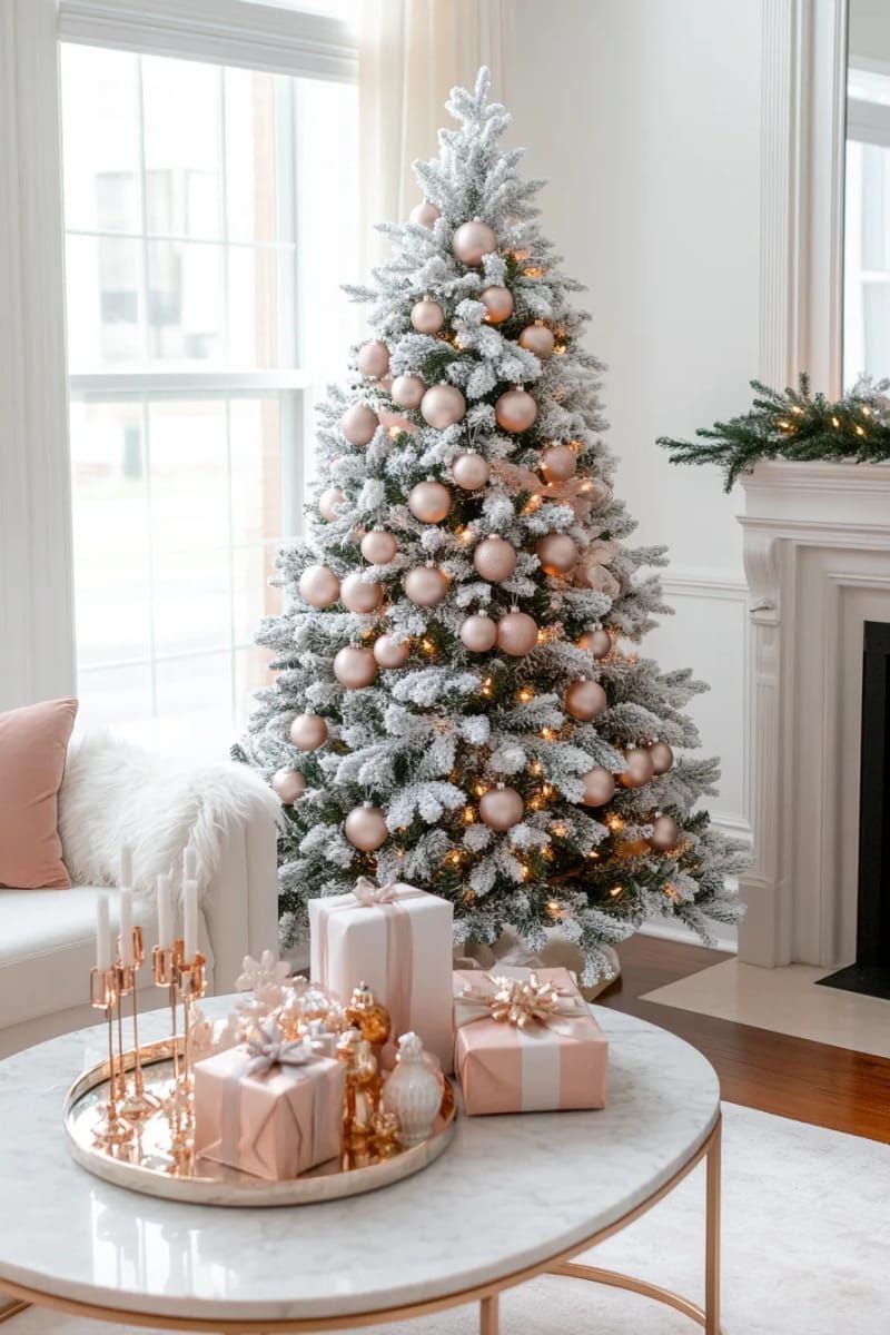11. Frosted Tree Styled With Champagne and Blush
