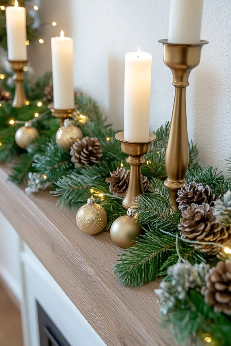 8. Frosted Pine Garland With Candles and Ornaments - photo 2