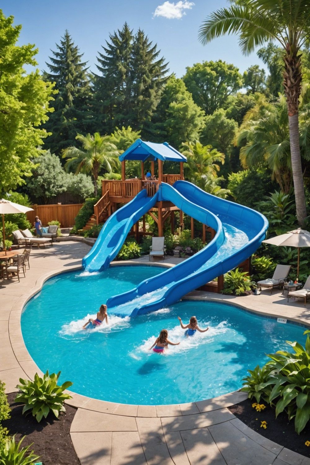 Raised Pools Featuring a Water Slide
