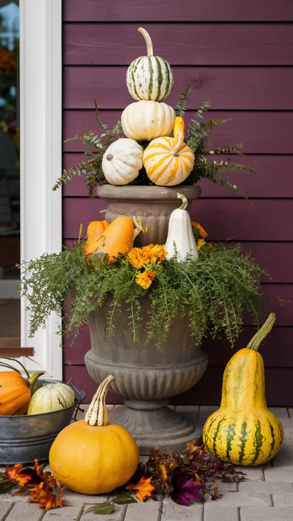 Creative Fall Planters with Gourds and Squash