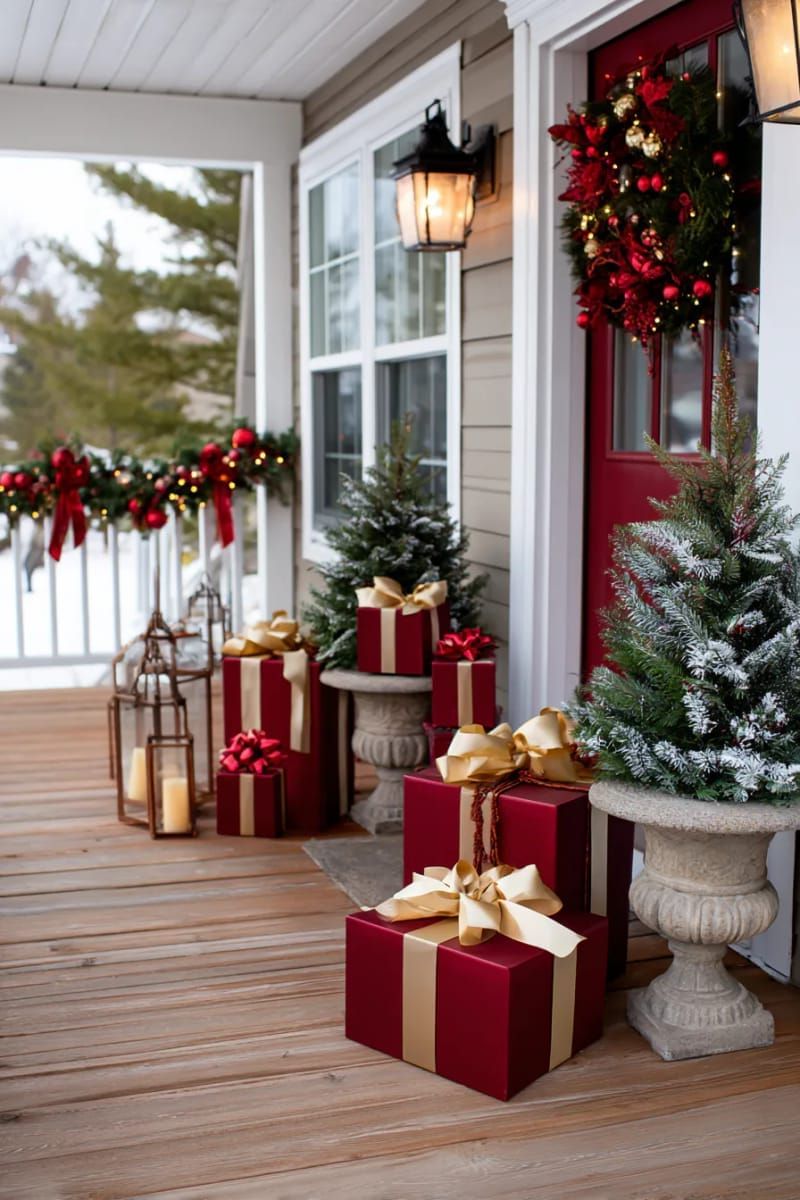 14. Red And Gold Gift Boxes By Frosted Evergreens
