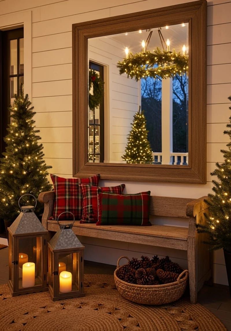 15. Garland-Wrapped Mirror and Chandelier Porch Display - photo 3