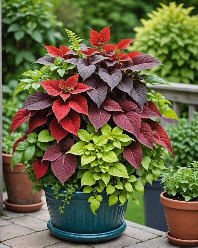 Mosaic Coleus and Herb Container Design