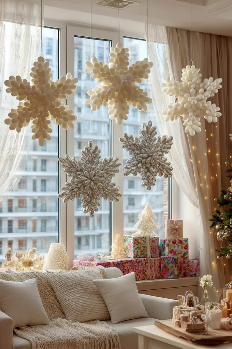 19. White and silver balloon snowflakes for decor - photo 2