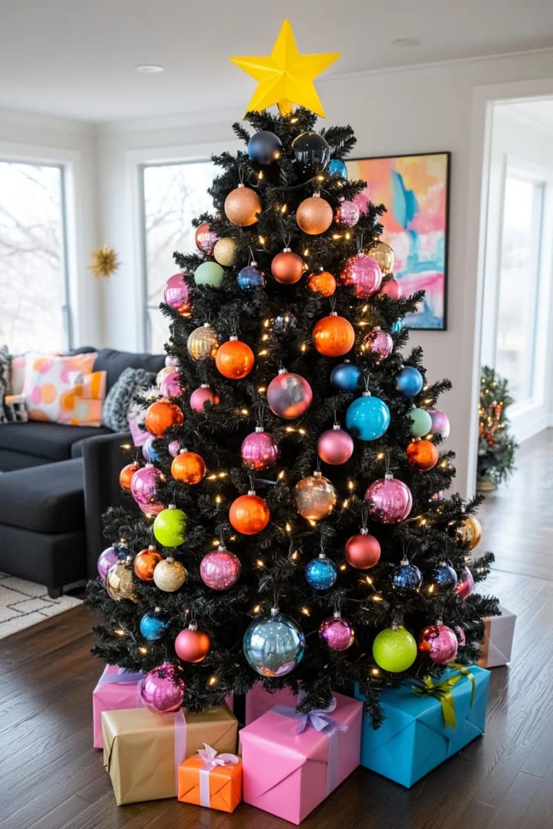 18. Black Tree With Bold Neon Ornaments - photo 2