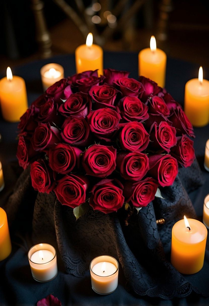 2) Crimson Rose Table Centerpieces