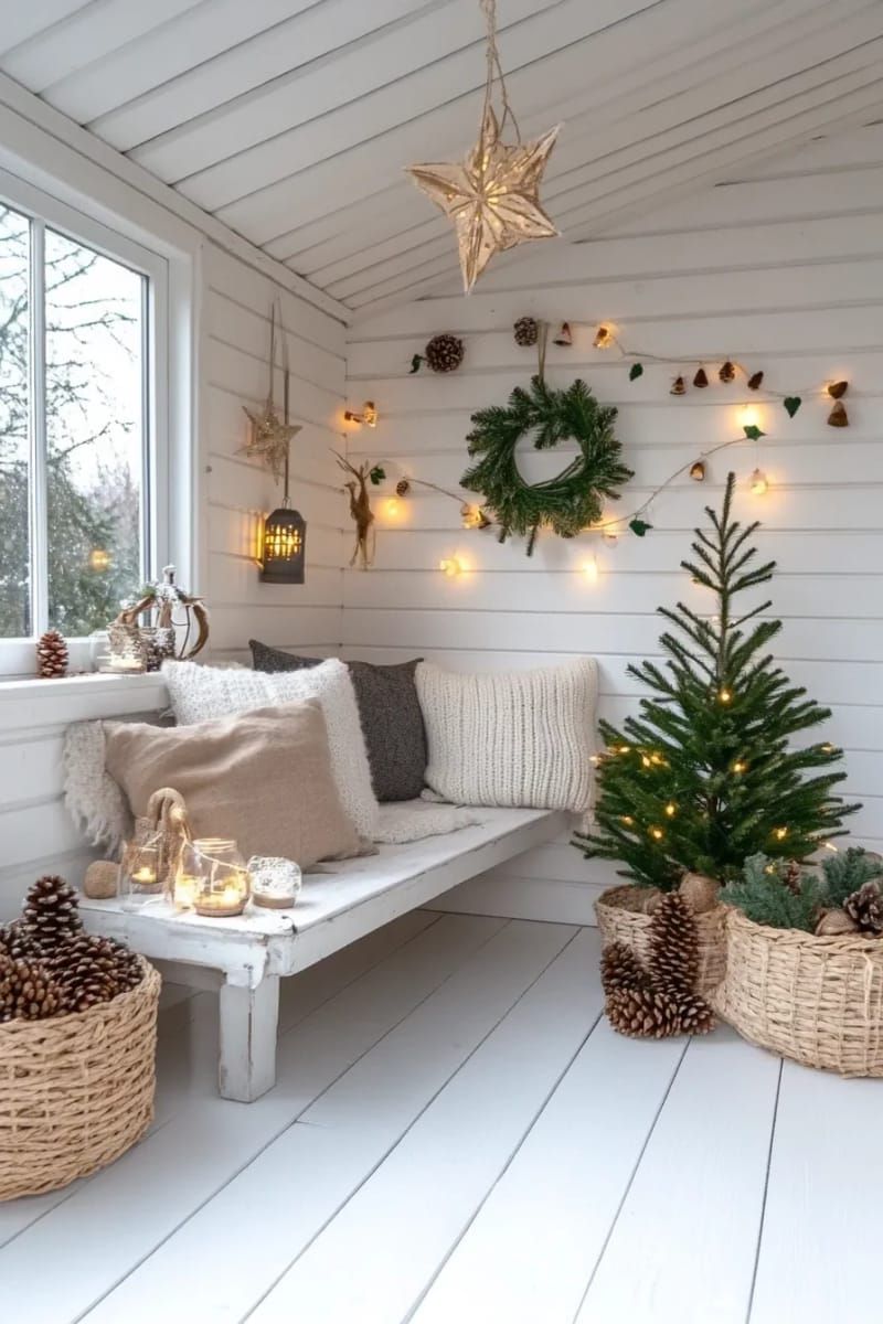 11. Scandinavian-inspired garland of wooden beads and pinecones on the wall - photo 2