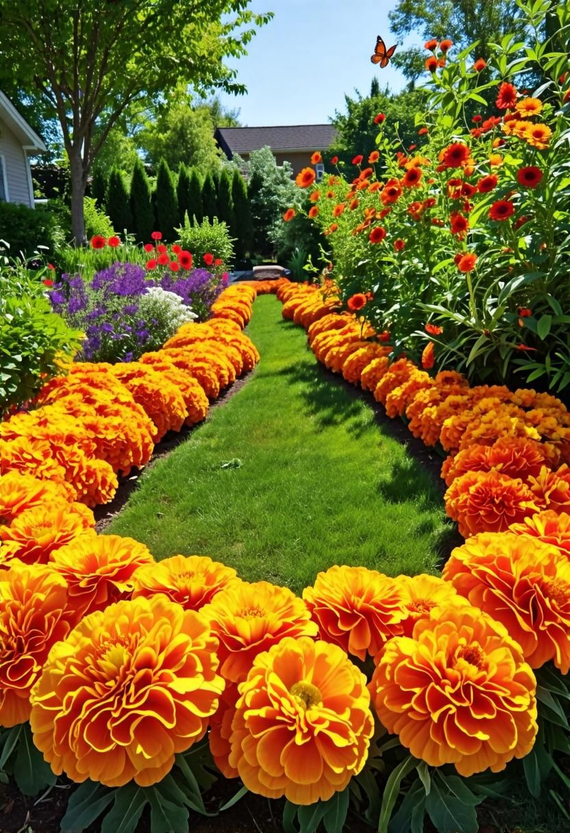 Colorful Garden Borders Using Marigolds
