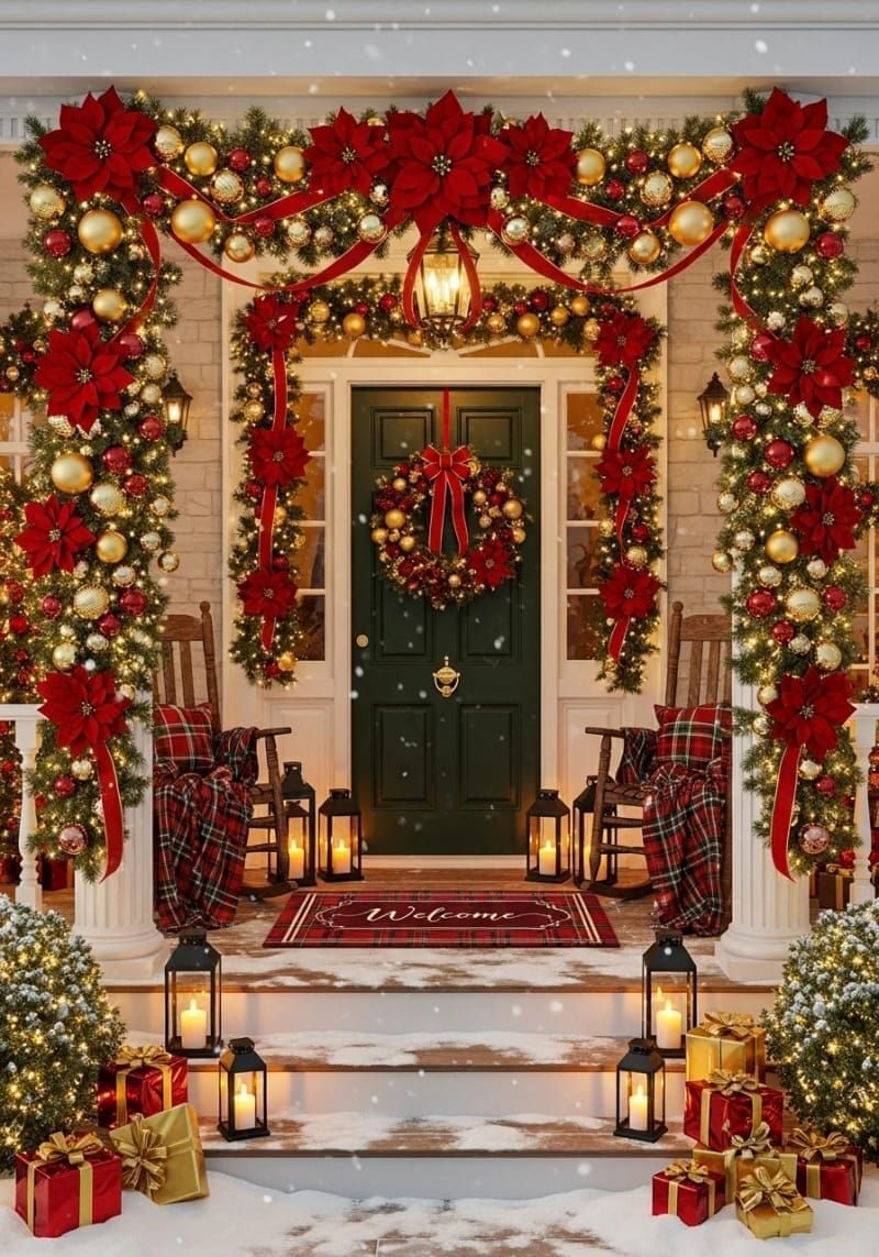 3. Red Poinsettia And Gold Ornament Swag Garland - photo 2