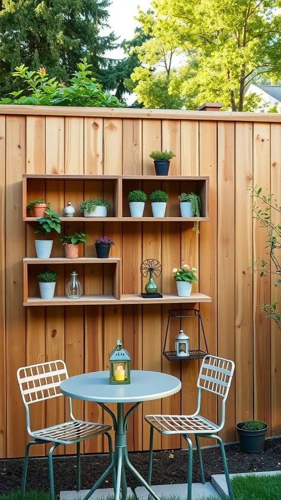 19. Privacy Fence With Built-In Outdoor Shelves