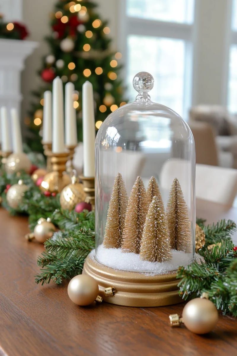 10. Glass Cloche with Mini Bottle Brush Trees - photo 2