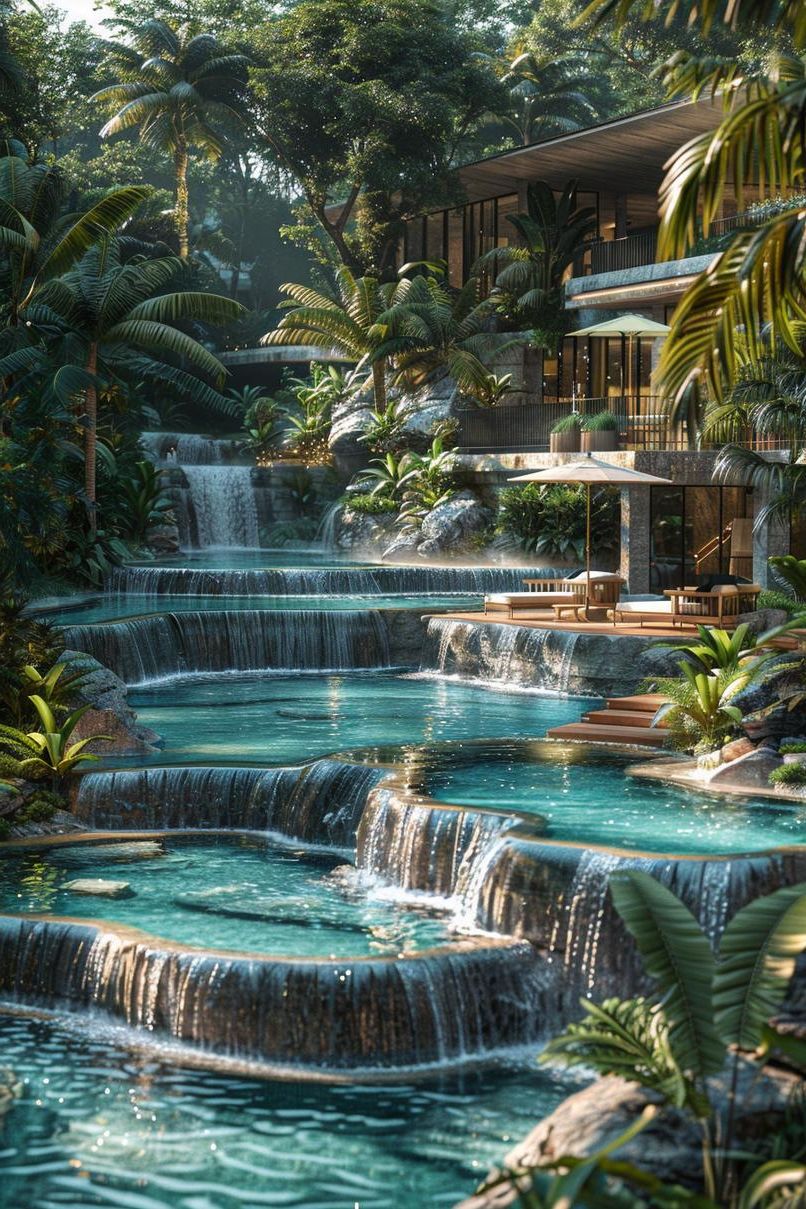 10. Multi-Tiered Waterfall Pool Designs