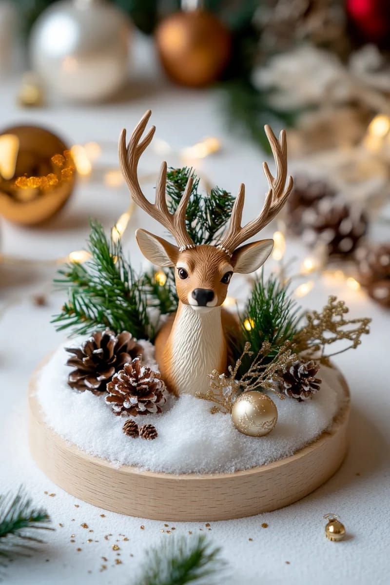 29. Stag Statue With Snow and Fairy Lights - photo 2