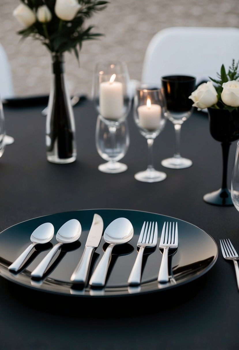 36) Silver And Black Cutlery Sets