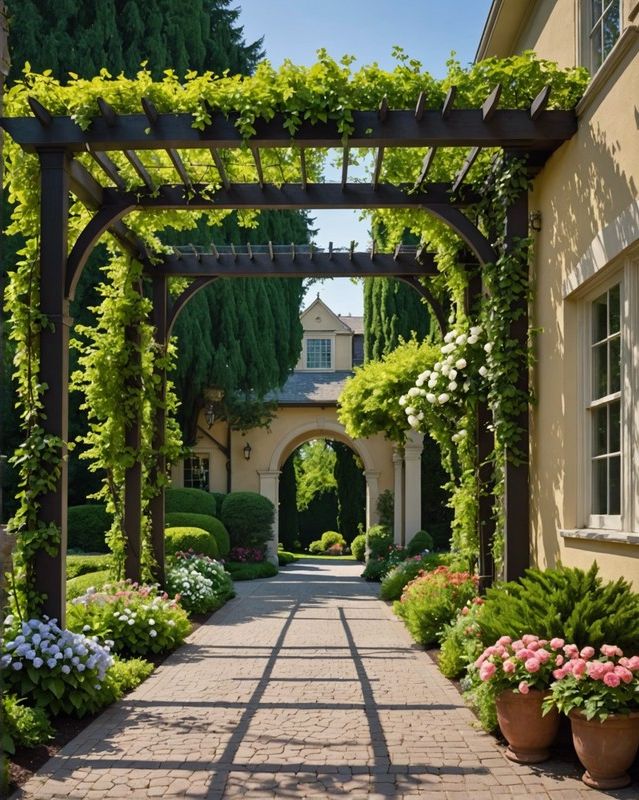 Driveway Pergola Covered in Climbing Plants