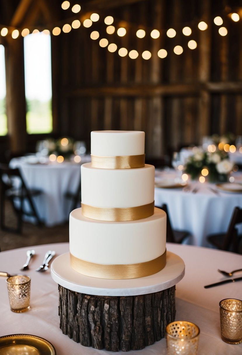 11) Minimalist White And Gold Cake Display