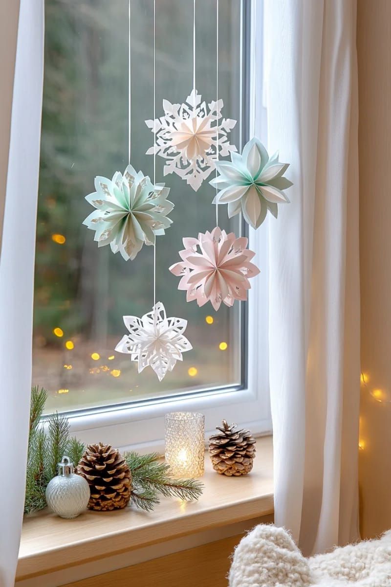 22. Dimensional Paper Snowflakes for Window Displays