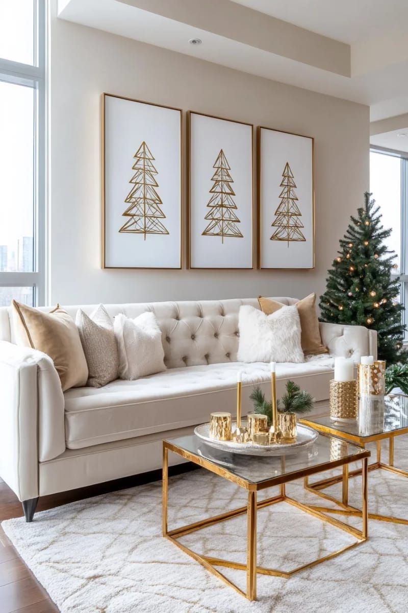 18. Gold Foil Wall Art With Tree Silhouettes