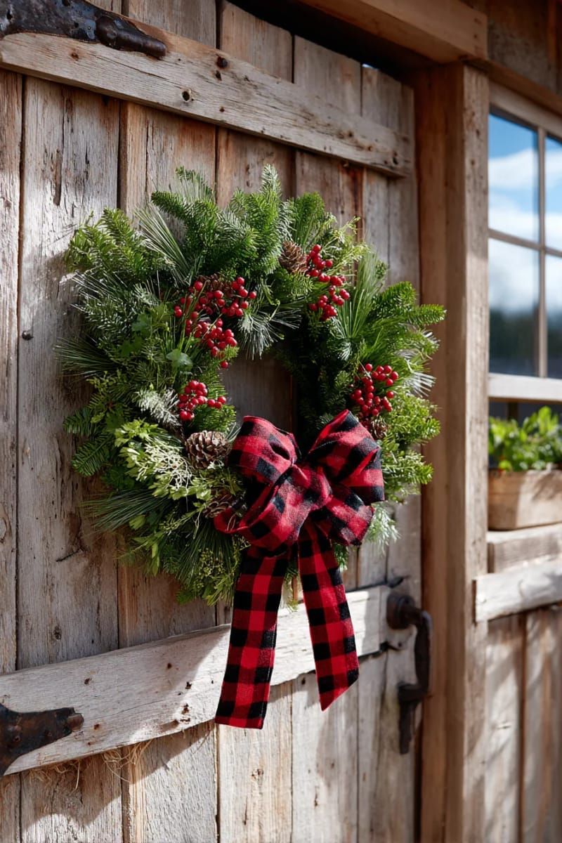 7. Farmhouse Wreath with Plaid Bow and Berries - photo 2