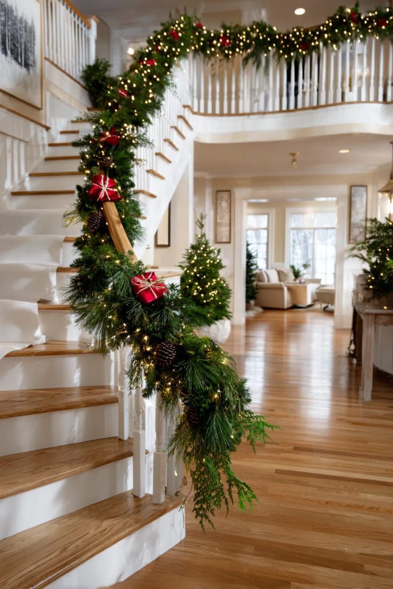 17. Staircase Garland With Gift Boxes and Lights - photo 2