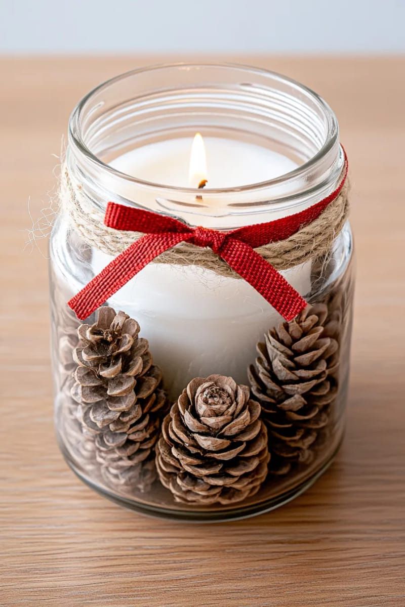 1. Pinecone and Jar Candle Centerpiece with Ribbon - photo 3