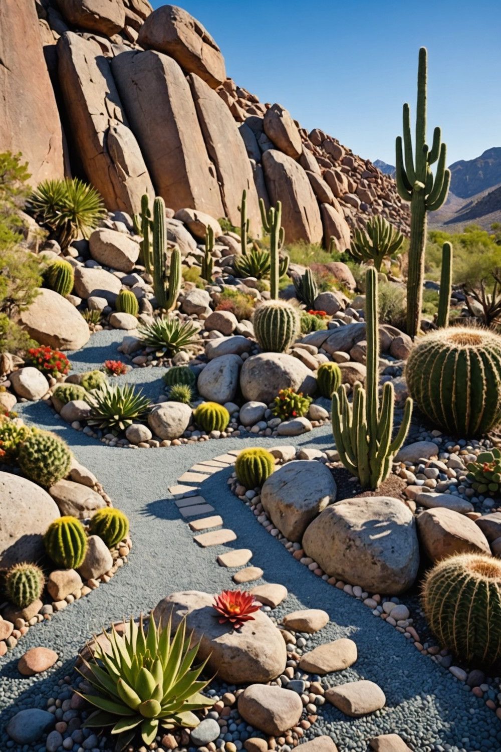 Pair Cactus Plants with Rocks