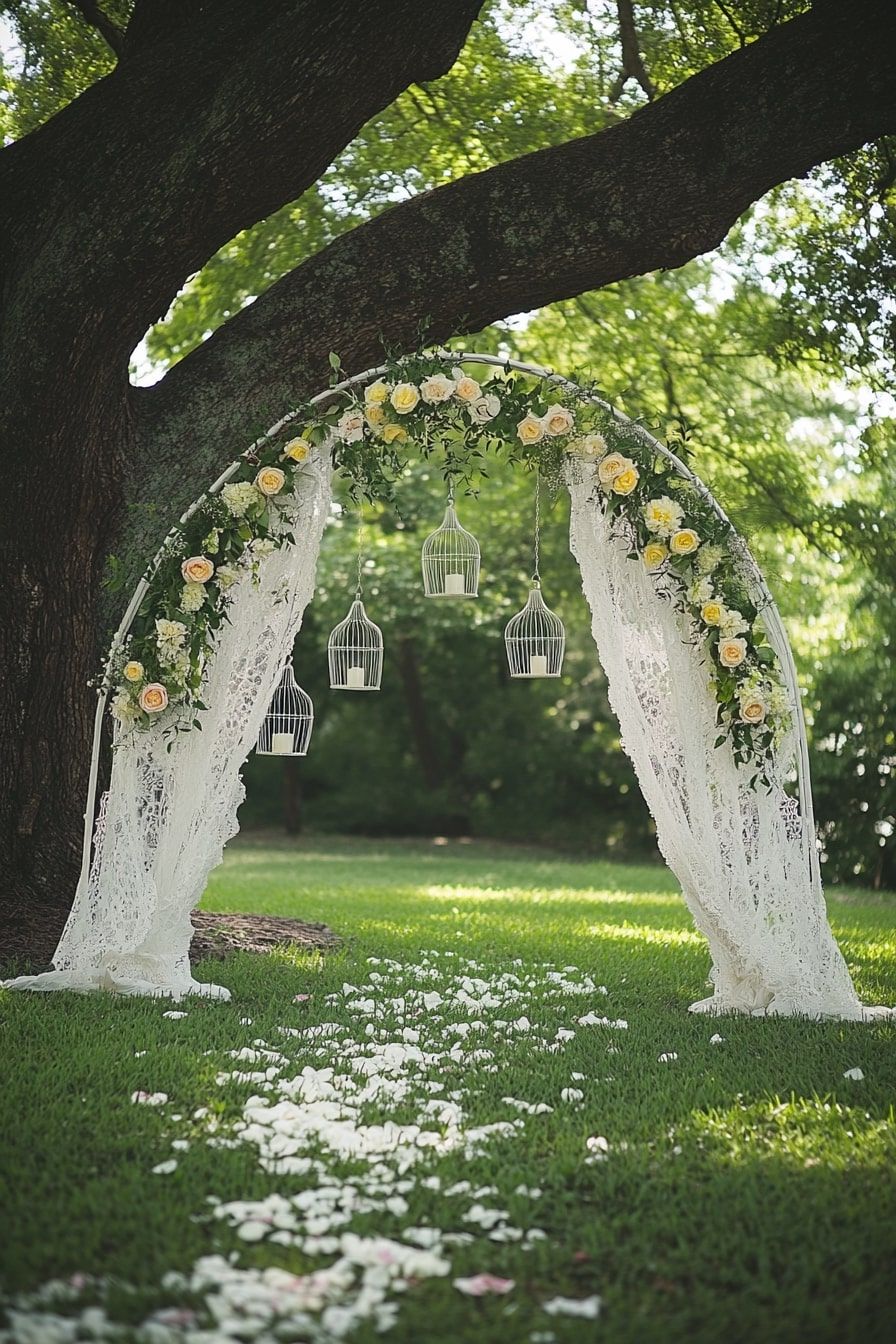 21. Lace Archway With Birdcage Lights