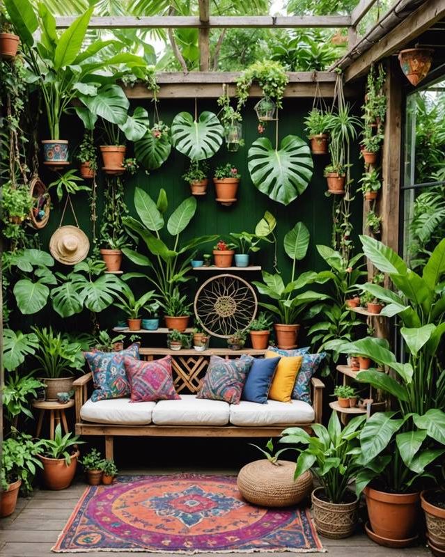 Tropical Garden With Exotic Plants And Boho Accents